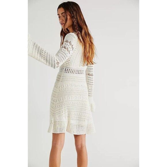 NEW FREE PEOPLE Sz XS SEDONA CROCHET MINI DRESS IVORY - Picture 3 of 4